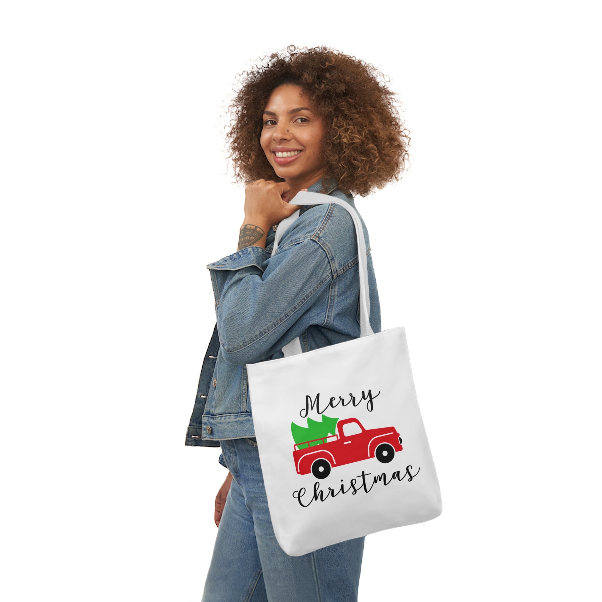 Christmas Truck White Canvas Tote Bag!