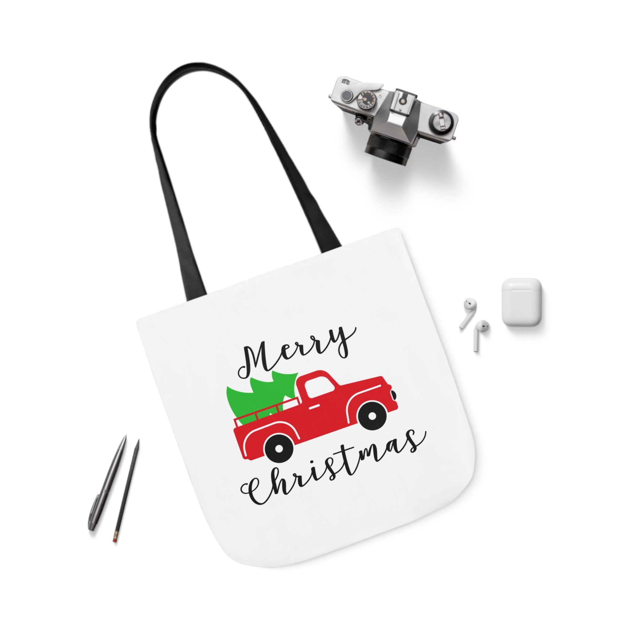 Christmas Truck White Canvas Tote Bag!