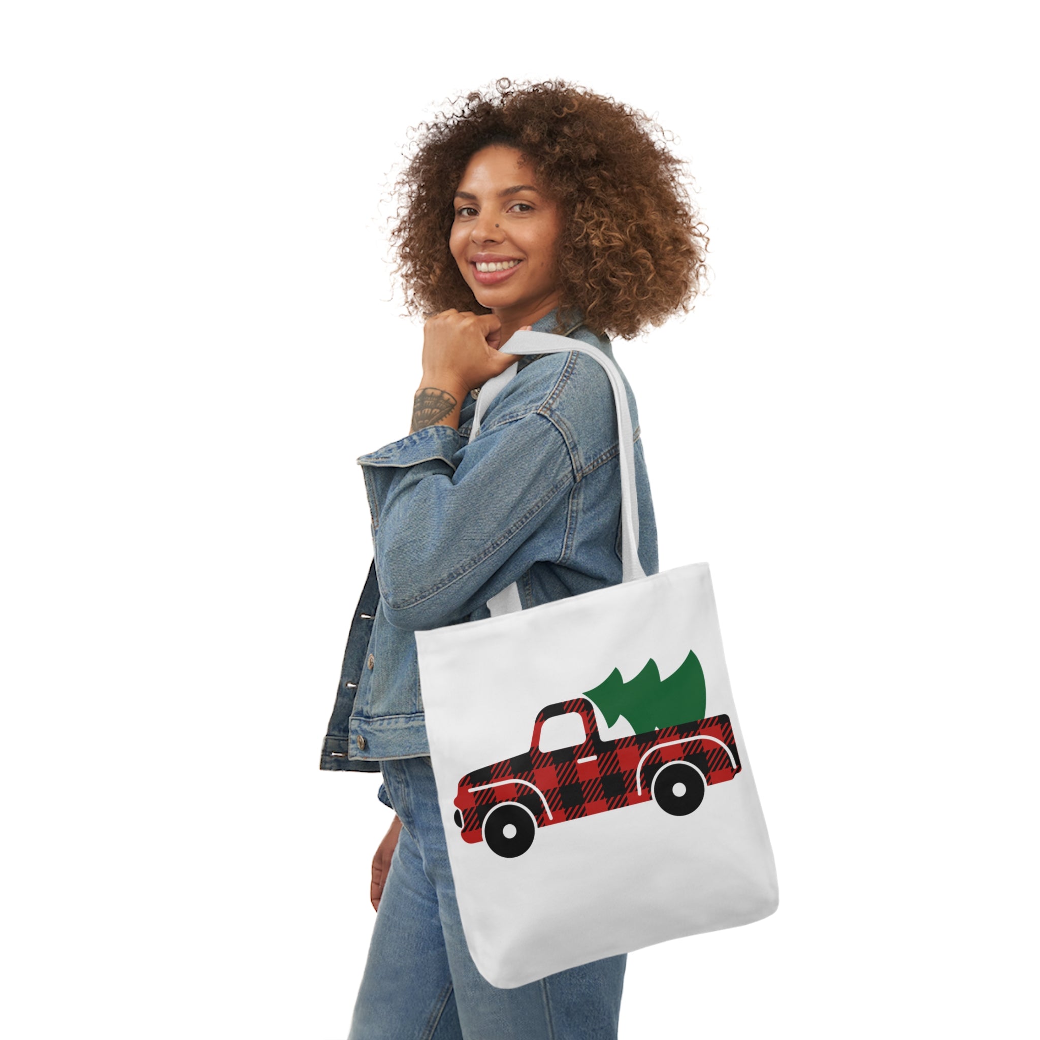 Plaid Christmas Truck Canvas Tote Bag!