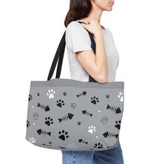 Weekend Tote Bag –  Cute Cat Paws & Fishbone Design!