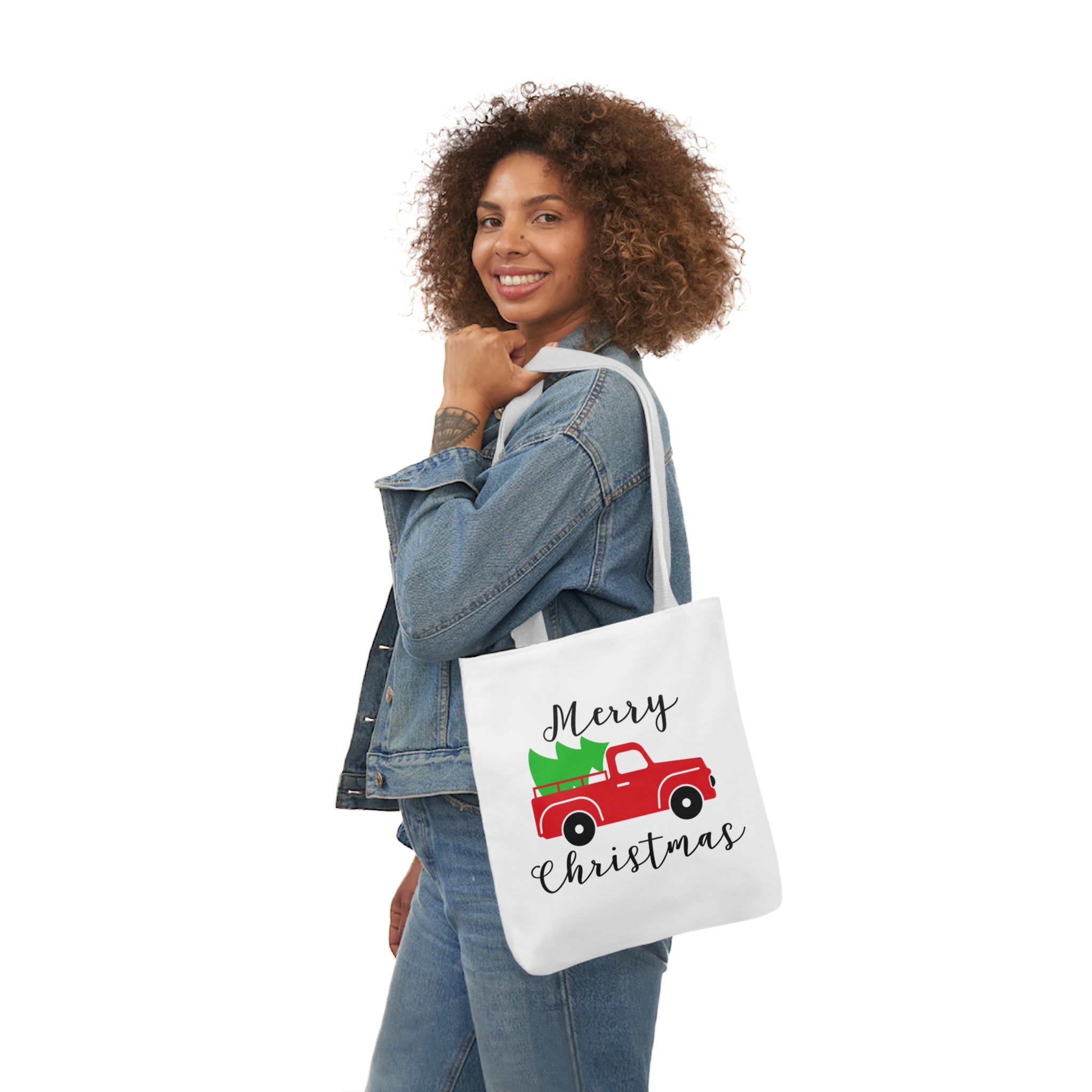 Christmas Truck White Canvas Tote Bag!