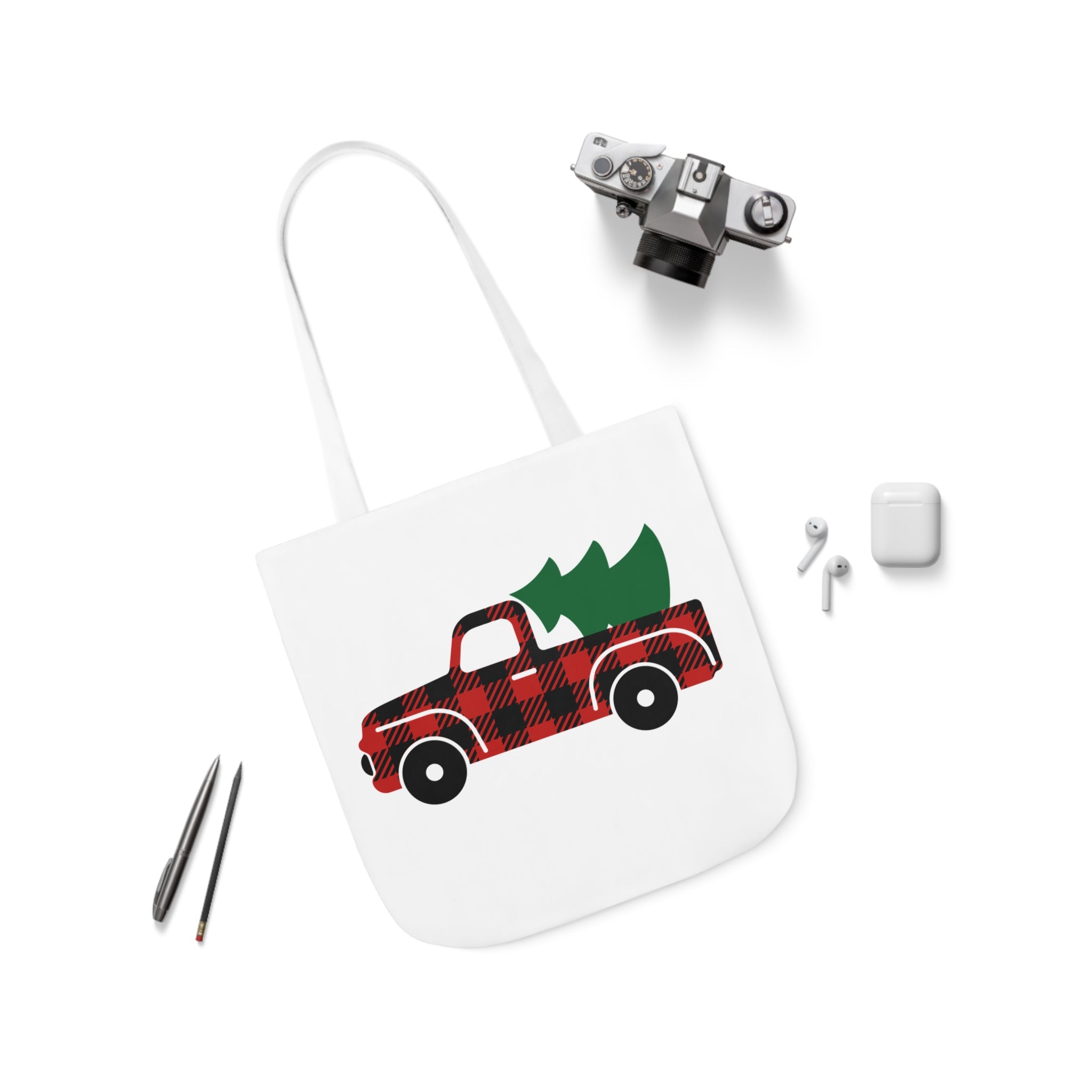 Plaid Christmas Truck Canvas Tote Bag!