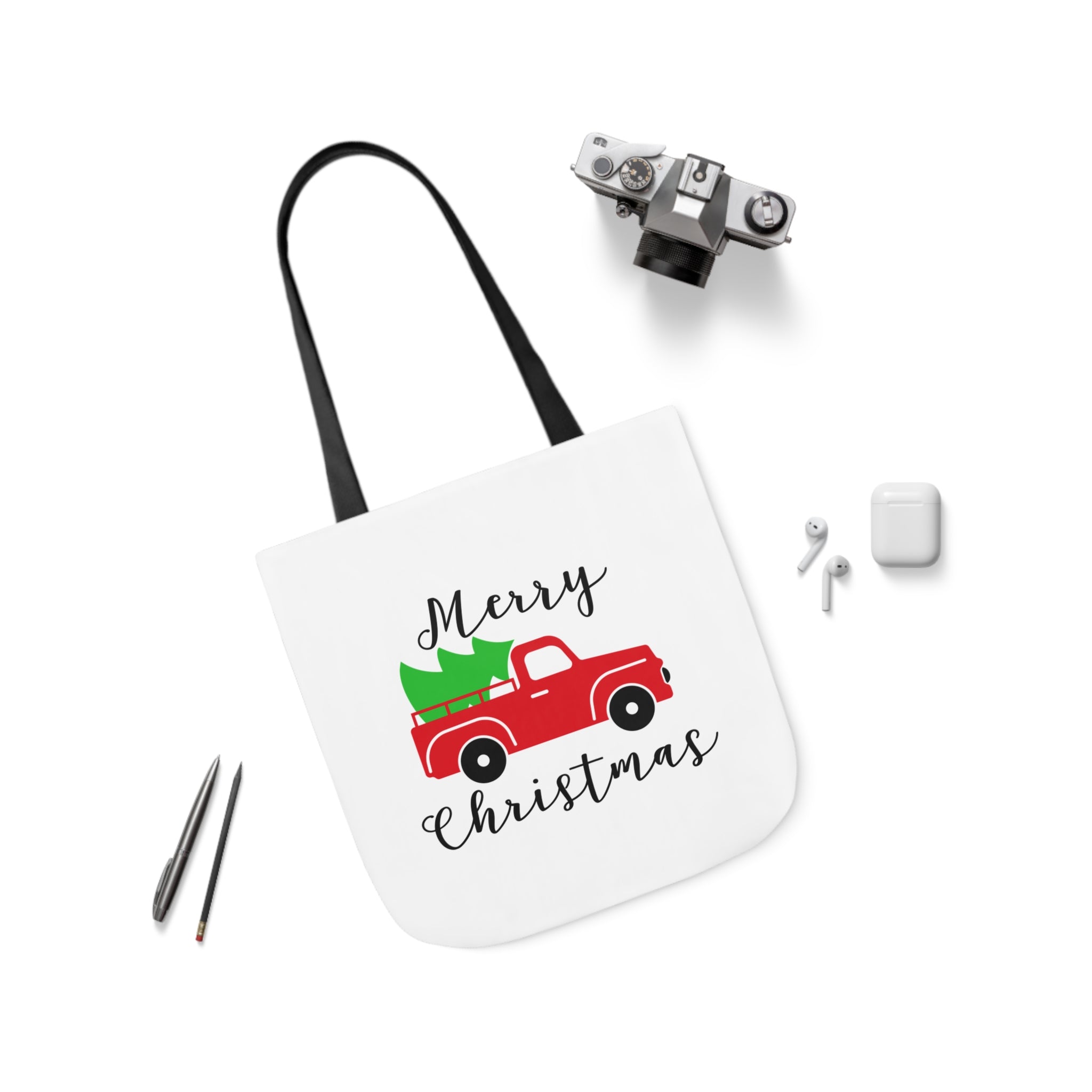 Christmas Truck White Canvas Tote Bag!