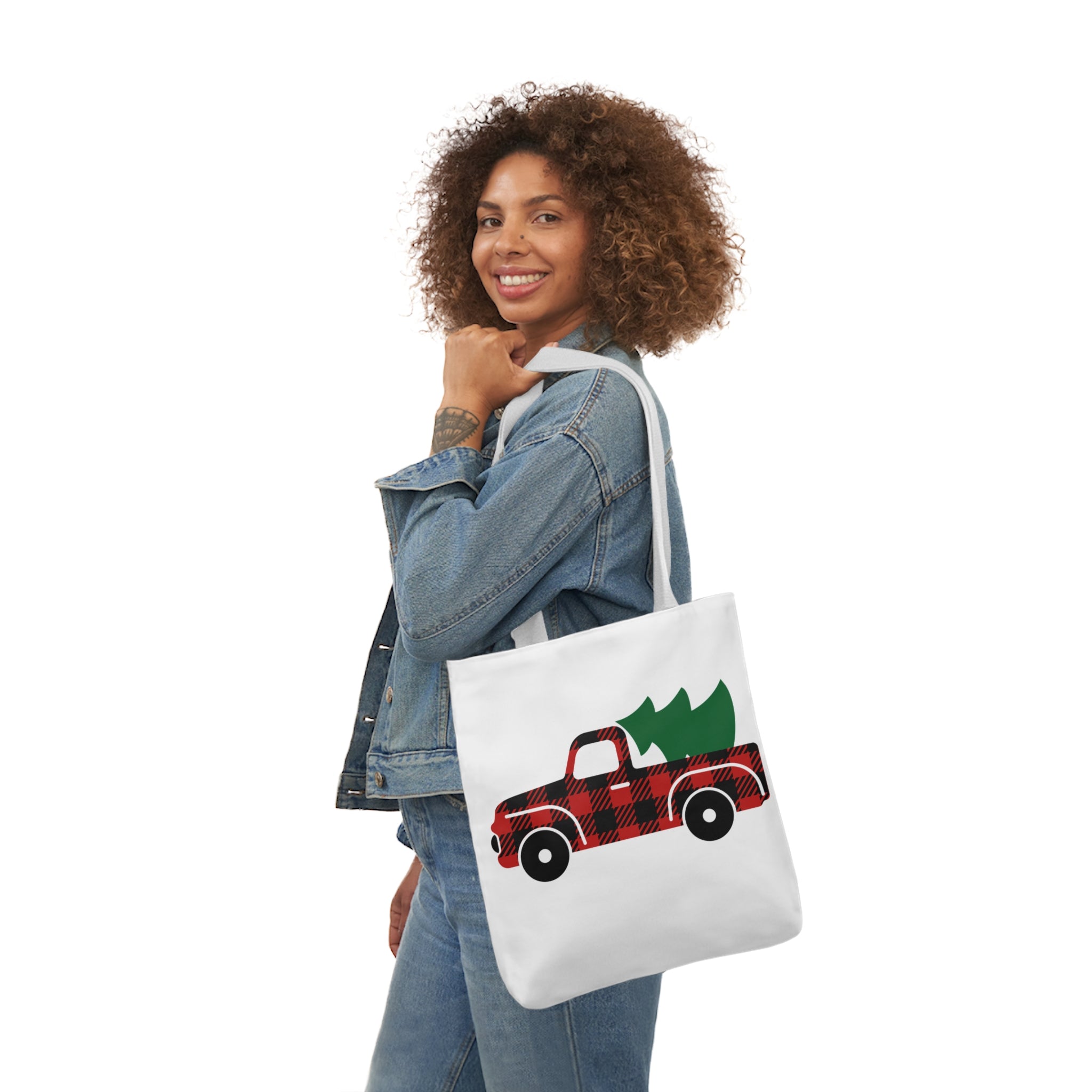 Plaid Christmas Truck Canvas Tote Bag!