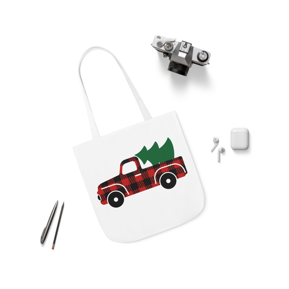 Plaid Christmas Truck Canvas Tote Bag!