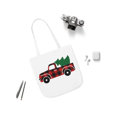 Plaid Christmas Truck Canvas Tote Bag!