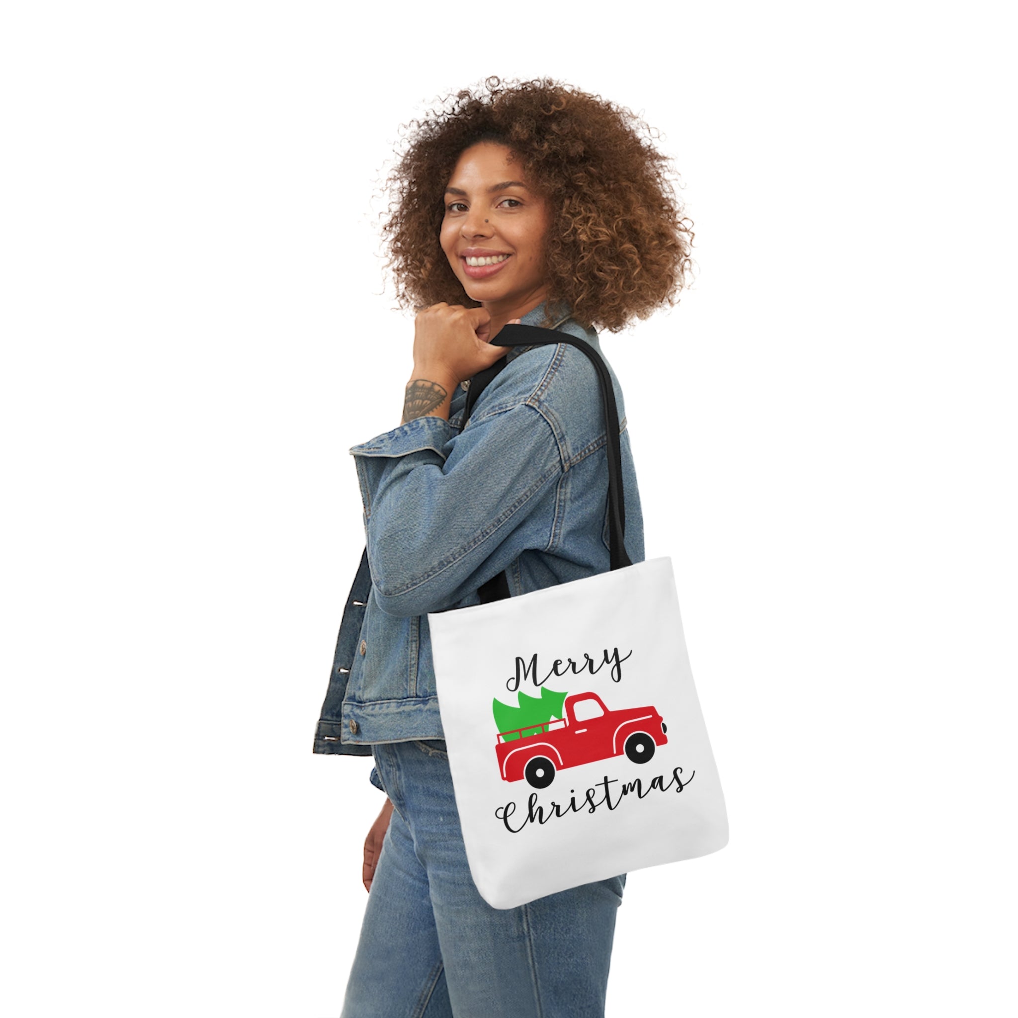 Christmas Truck White Canvas Tote Bag!