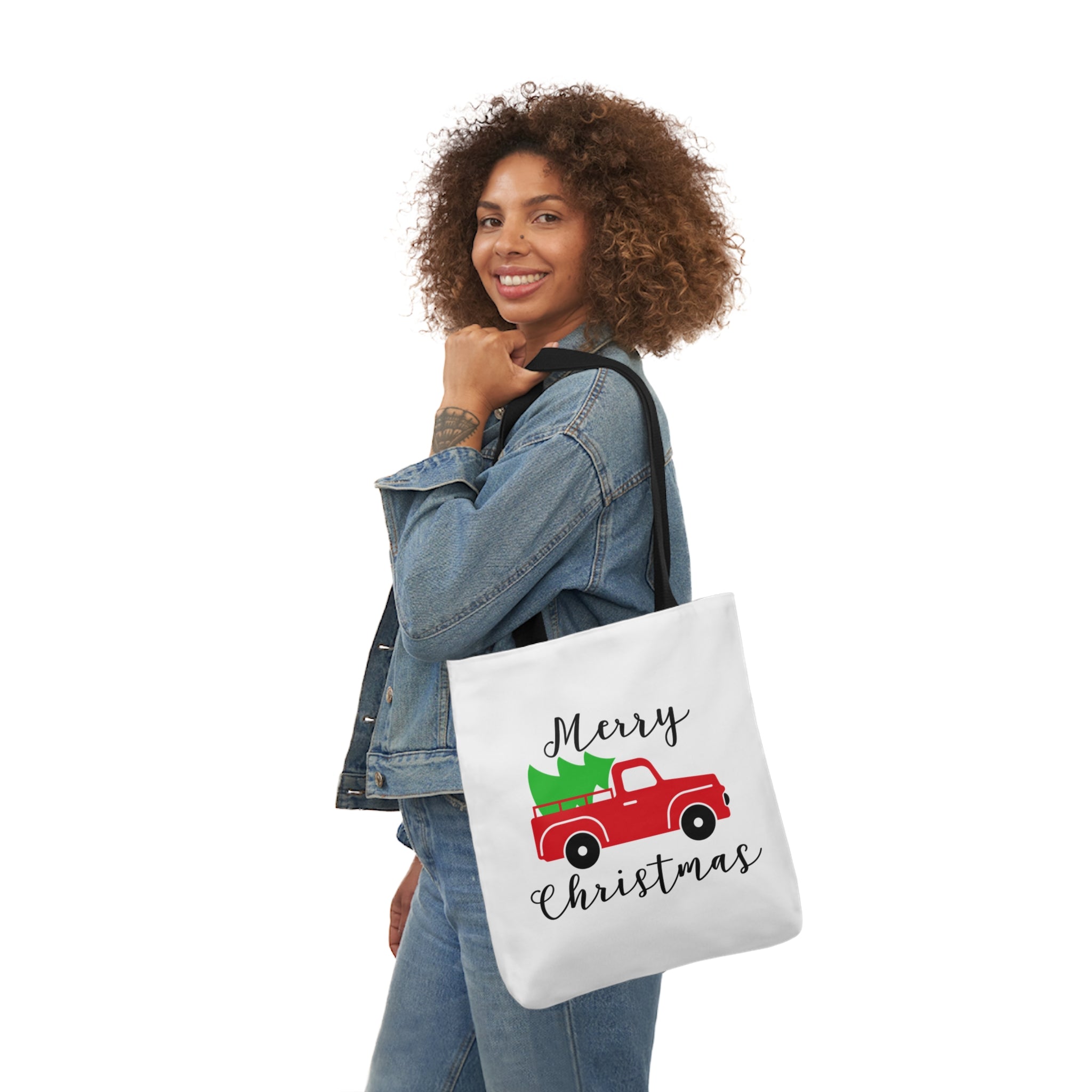 Christmas Truck White Canvas Tote Bag!