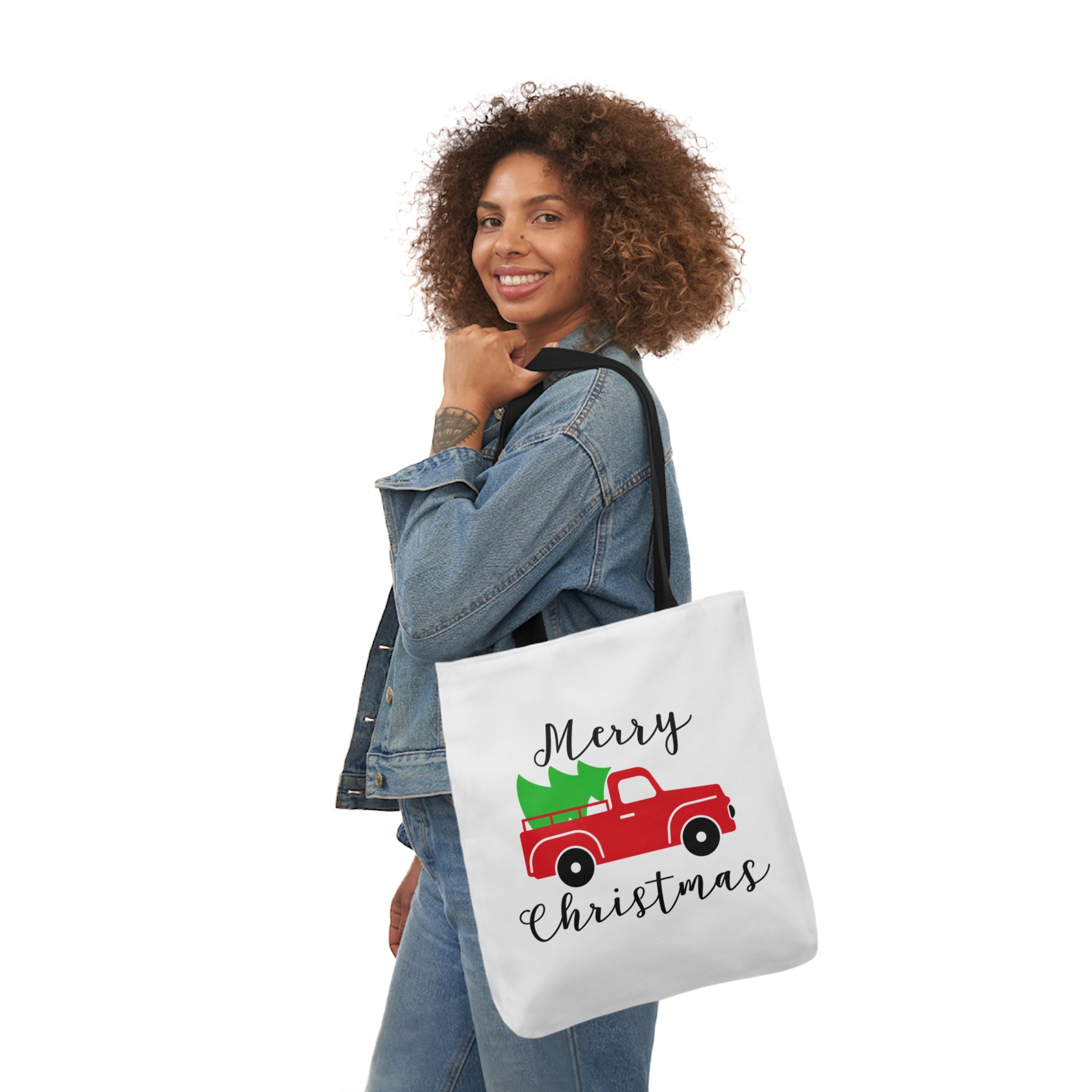 Christmas Truck White Canvas Tote Bag!