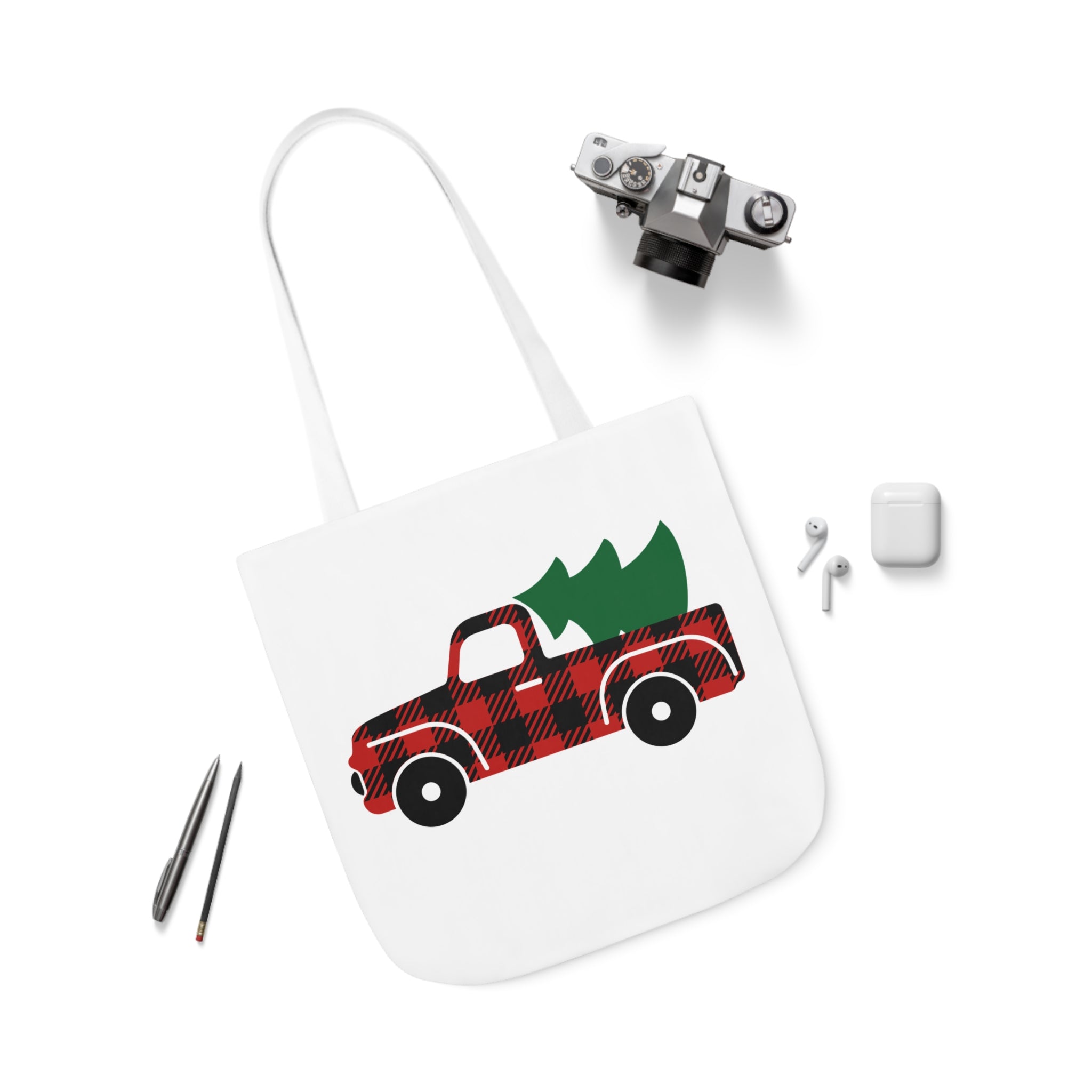 Plaid Christmas Truck Canvas Tote Bag!