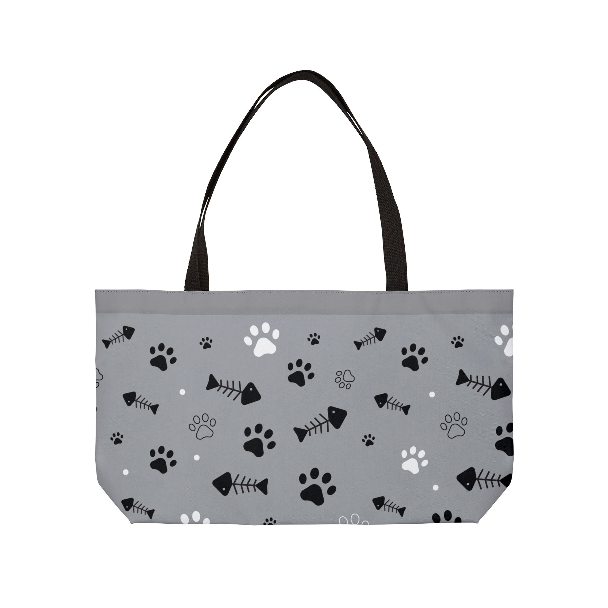 Weekend Tote Bag –  Cute Cat Paws & Fishbone Design!