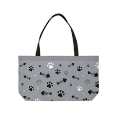 Weekend Tote Bag –  Cute Cat Paws & Fishbone Design!